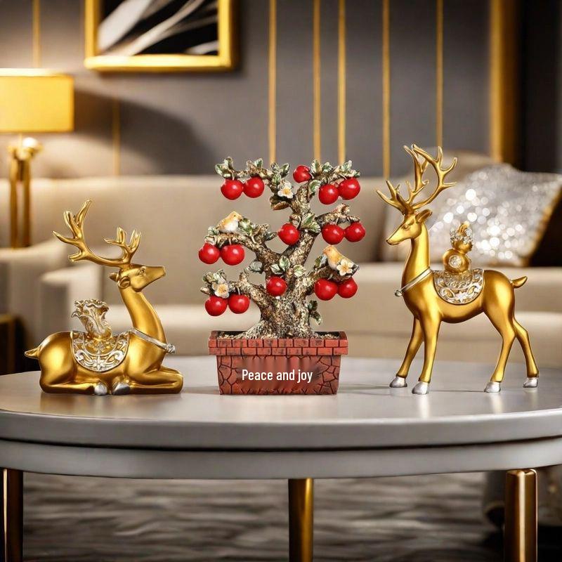 Fortune Deer Wealth-Attracting Ornament for Living Room and Cabinet – Perfect Housewarming or Opening Gift