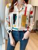 Women's Elegant Long-Sleeve Shirt for Spring and Fall Asymmetrical Geometric Print Collared Button-Down Shirt Women's Top