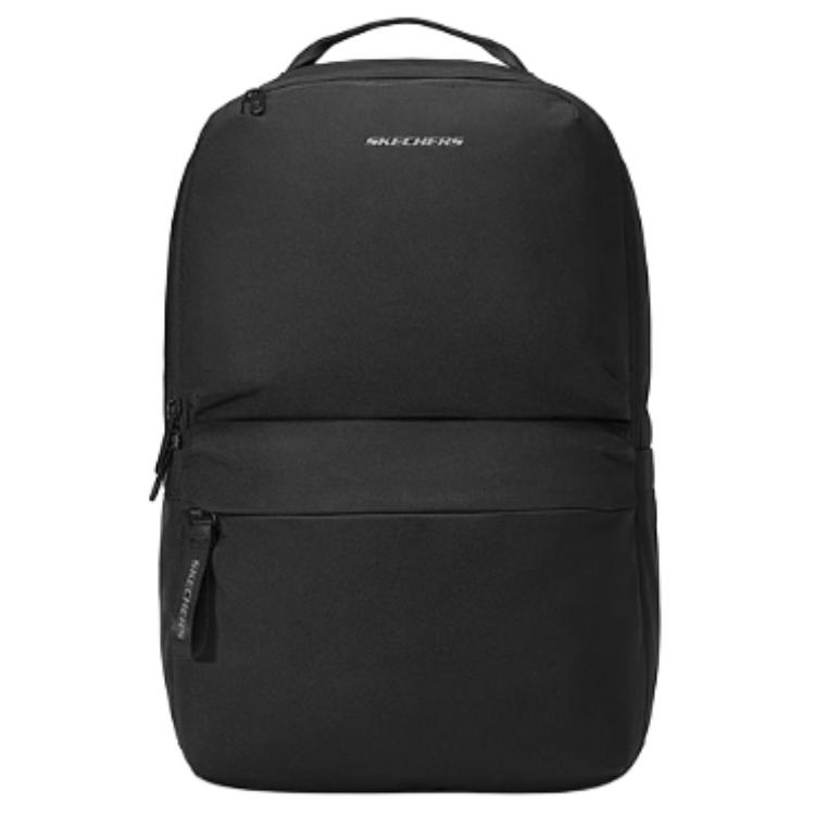 Skechers Simple Solid Color Business Versatile Zipper Closure Fabric Backpack Large Size Unisex Backpack Black L125U022-0018 Black,Large