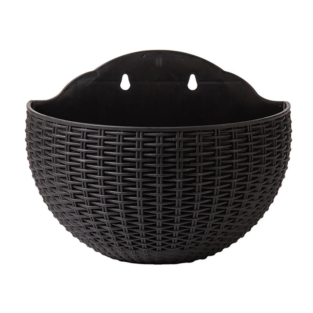 Imitation Rattan Wall-mounted Semi-circular Flower Basket No-punching Outdoor Garden Balcony Hydroponic Flower Pots Home Decor