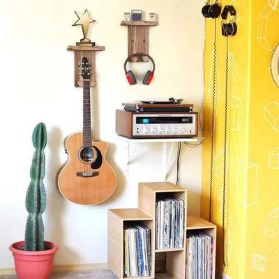 Guitar Wall Mount Hanger Shelf Pick Holder Wood Hook Electric Guitar Display Rack Personalized Guitar Decor