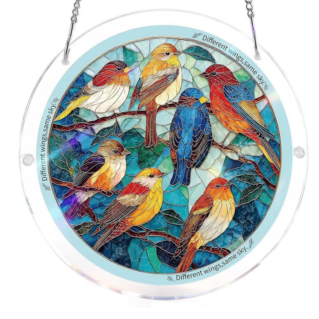 Stained Glass Acrylic Puzzle Suncatcher, DIY Hanging Ornament With Chain, Window Decor For Home & Garden