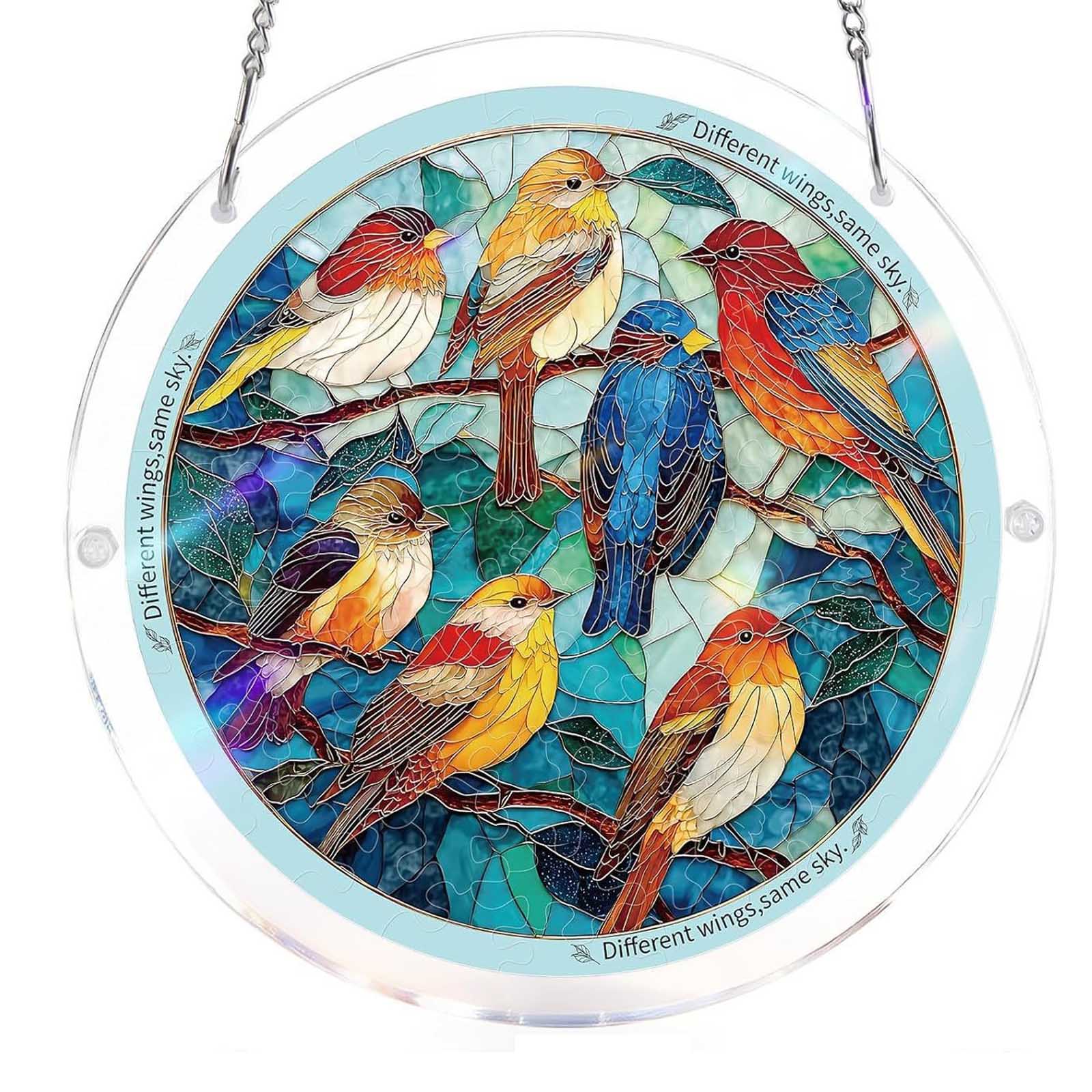 

Stained Glass Style Acrylic Puzzle Suncatcher, DIY Hanging Ornament With Chain, Window Decor For Home & Garden One Size
