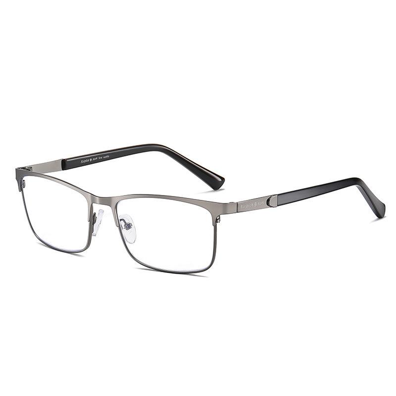 Men'S Business Pc Color-Changing Glasses Square Steel Leather Myopia Glasses Anti-Blue Light Full Frame Glasses Frame Light-Changing Glasses