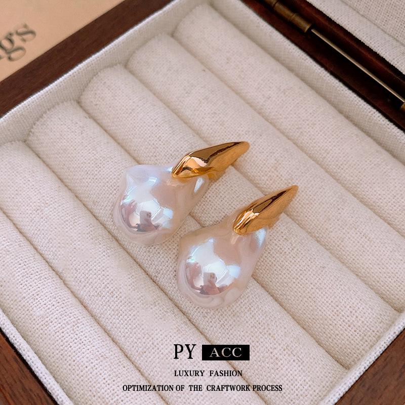 

Gold-Plated Silver Needle Faux Pearl Earrings - French Retro Style, Stud Design, High-End Women s Fashion Accessories