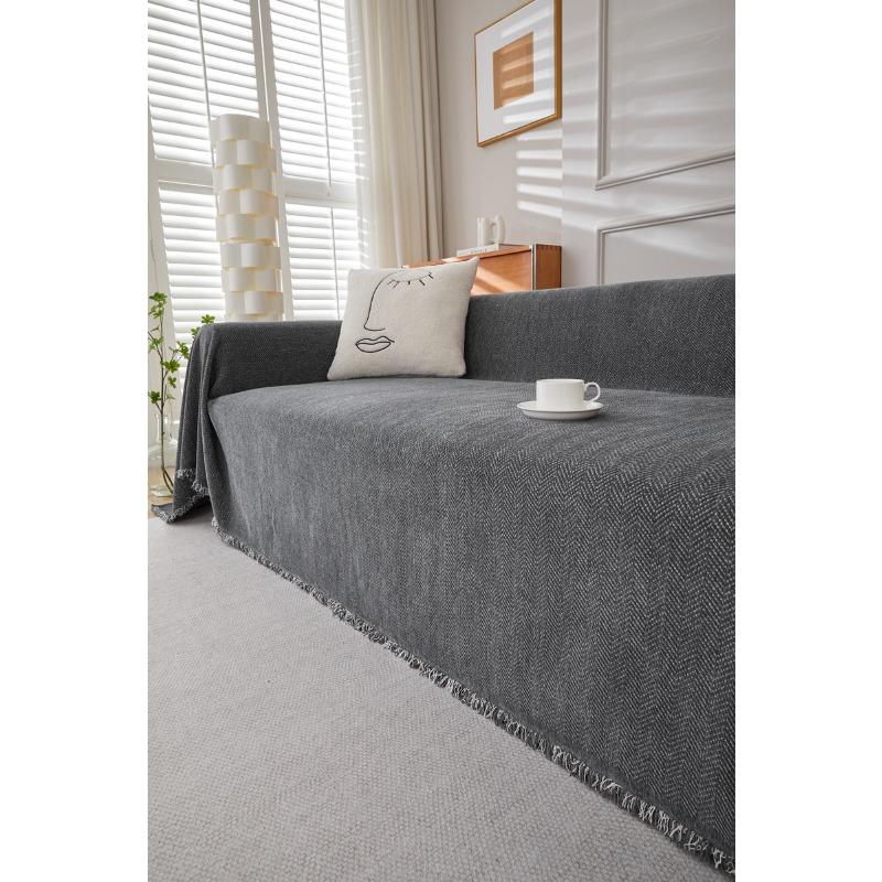 Fischgrätenmuster Einfarbig Chenille Sofa Handtuchbezug Handtuch Hochwertig Modern Schlicht Verdickt Rutschfest Sofa Überwurf Stoffbezug Bezug