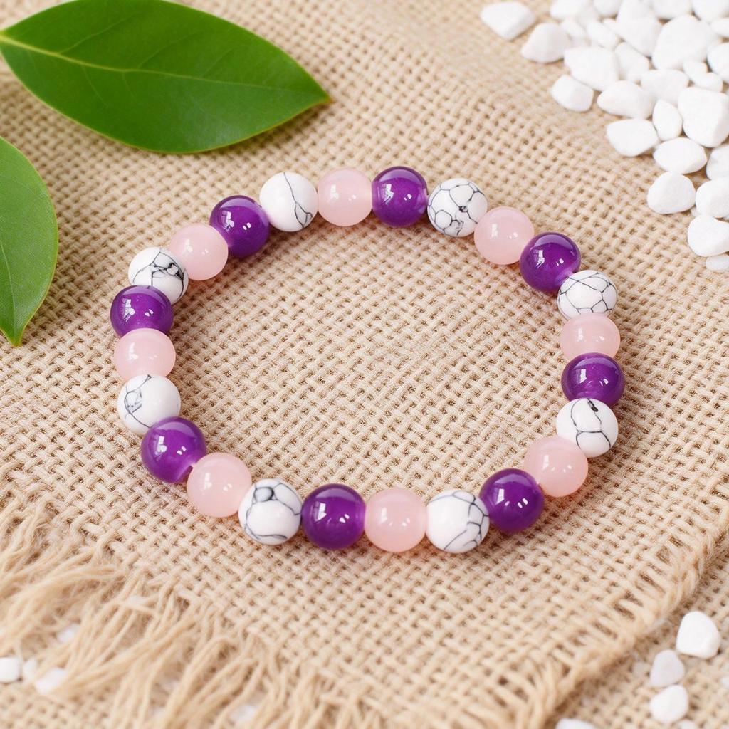 Purple Amethyst Rose Quartz White Howlite Beaded Bracelet Sweet Fashion Jewelry For Women Daily Wear Gift