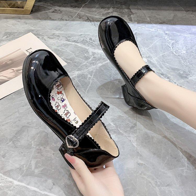 Fashion Shiny Women's Leather Shoes Thick Heel Comfortable Casual Shoes Princess Shoes Uniform Shoes