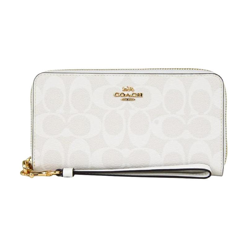 COACH Zip Around 19 Classic Presbyopia Coated Canvas and Leather Wrist Bag Wallet Small Women s Glacier White белый