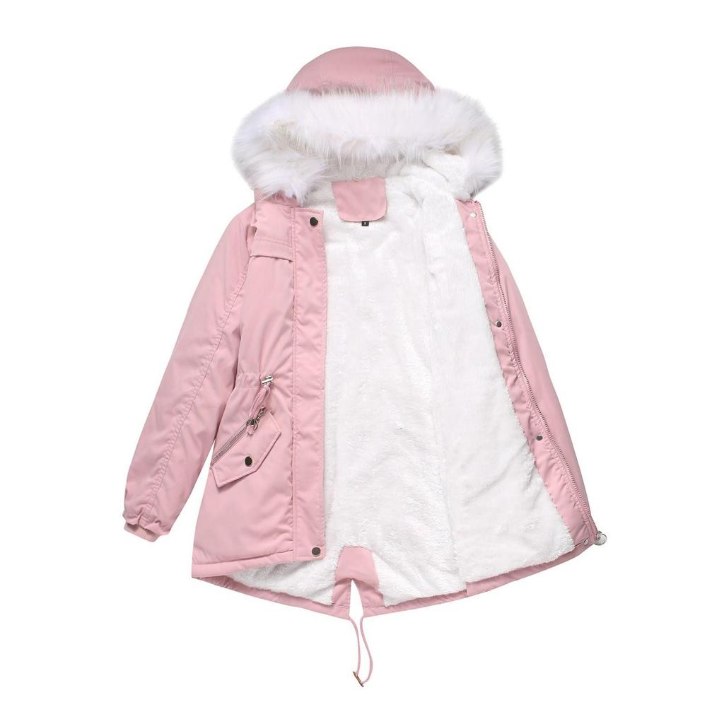 Women's Plus Velvet Hooded Collar Winter Mid-length Warm Coat Large Size Loose And Comfortable Cotton Jacket