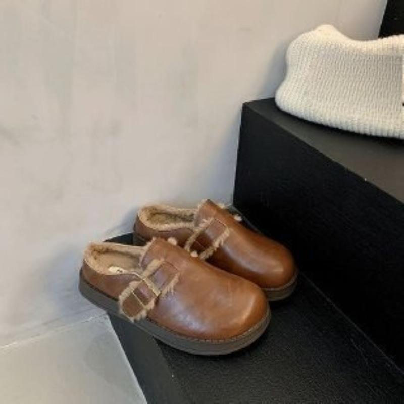 Pantoffeln mit dicker Sohle und Fleecefutter, Neuer Stil für Herbst und Winter, Baggy Baumwollschuhe für Damen