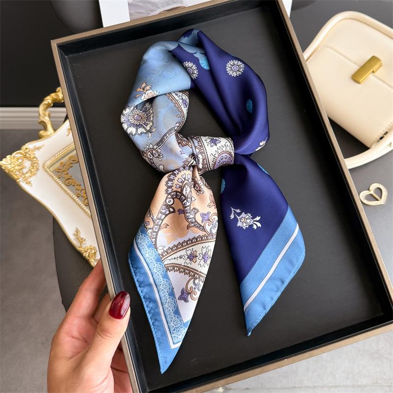

Luxury Retro Paisley Print Women Silk Scarf Bandana Hair Bands 70Cm Square Scarves Smooth Summer Satin Hijab Wrap Headband 70X70CM