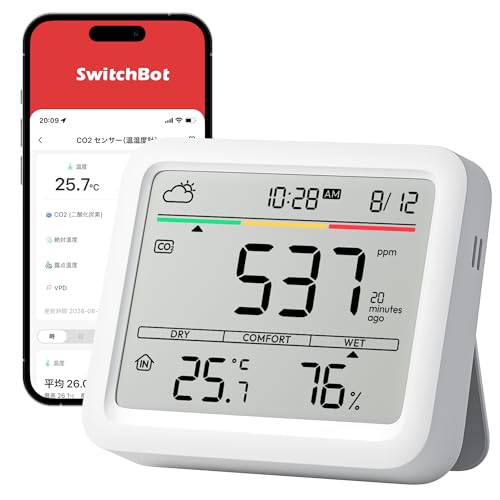

[Winter Ventilation & Dryness Countermeasure] SwitchBot CO2 Sensor with Carbon Dioxide Concentration Meter, Thermometer, Hygrometer, and Alarm - Switc