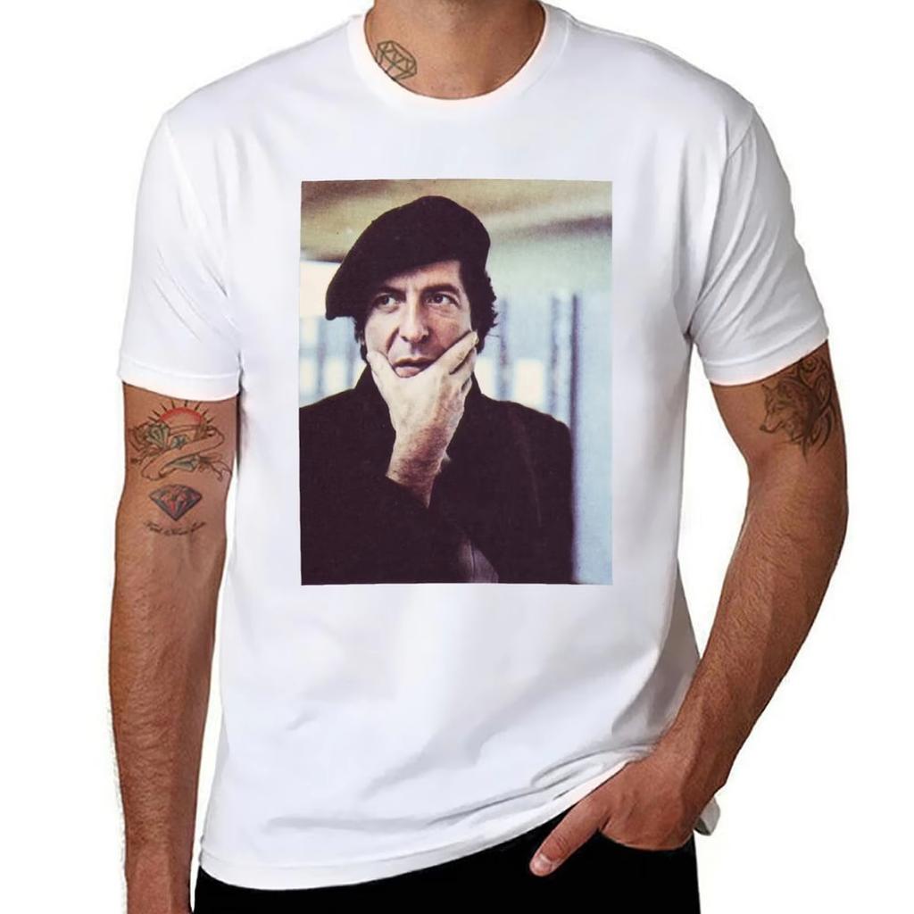 2025 new Leonard Cohen photo in beret TShirt t shirts for man cotton funny man t shirts for men TShirt comfortable and soft