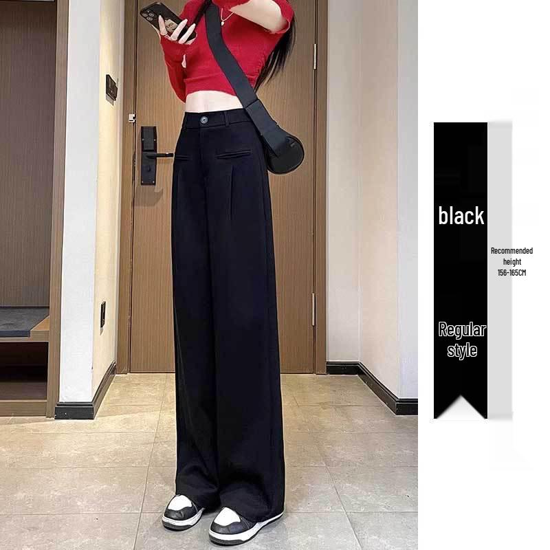 Petite Gray Wide Leg High Waist Pants for Women - Spring/Autumn