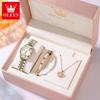 OLEVS Quarzuhren Armband Halsketten Sets für Damen Luxus Top Marke Automatisches Datum Wasserdicht Elegante Damen Kleid Armbanduhr Geschenk