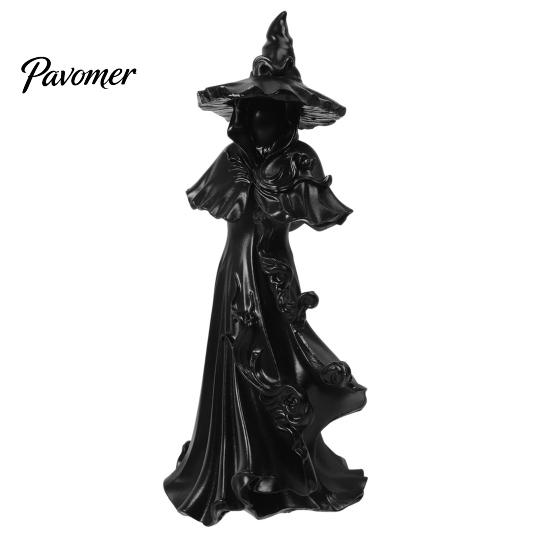 Dark Aesthetic Shelf Ornaments 12 Inch Black Resin Faceless Witch Figurine, Gothic Spooky Robed Statue with Halloween Party Centerpieces Pointed