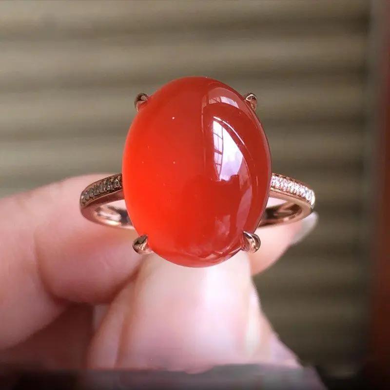 Classic Design Inlaid with Natural Chalcedony Red Large Oval Rings for Women Charm Minimalist New in Engagement Jewelry