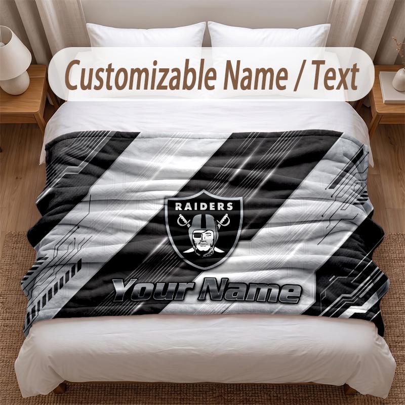 Las Vegas Raiders Printed Flannel Blanket Custom Name Text Soft Warm Throw For Bedroom Holiday Gift