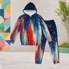 Girls Hooded Long Sleeve Star Printed Two Piece Set Red Blue White Kangaroo Pocket Cuffed Pants