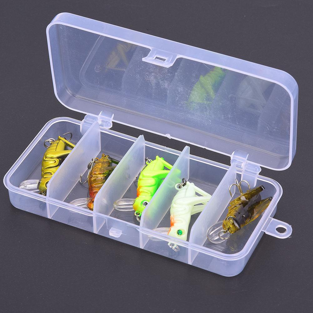 5 pcs Grasshopper Shape Artificial Fishing Lure Bait Fishing Tackle Sinking with Hook for Freshwater