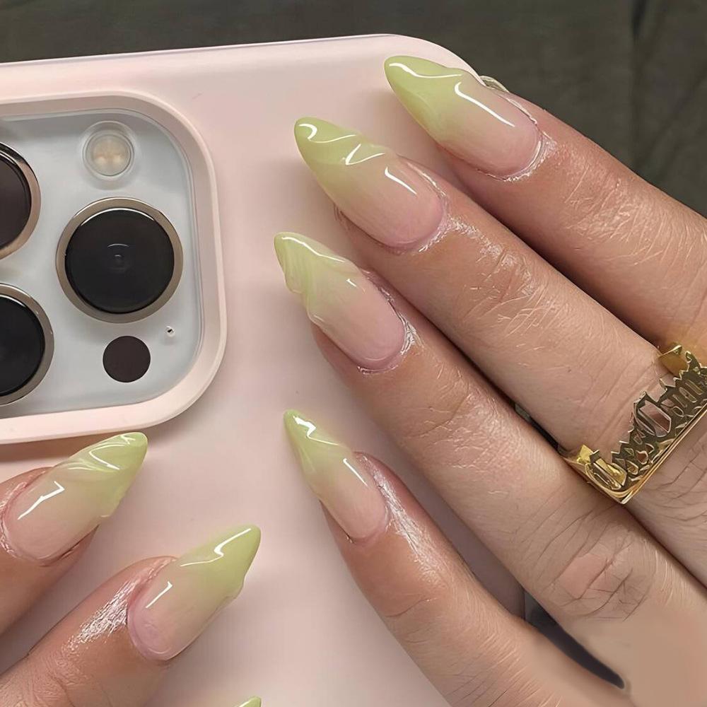 24 pz/set Quick Nails Glitter Bianco Gradiente Nail Art French Unghie Indossabili Adesivi per Unghie Rimovibili Impermeabili Unghie Finte