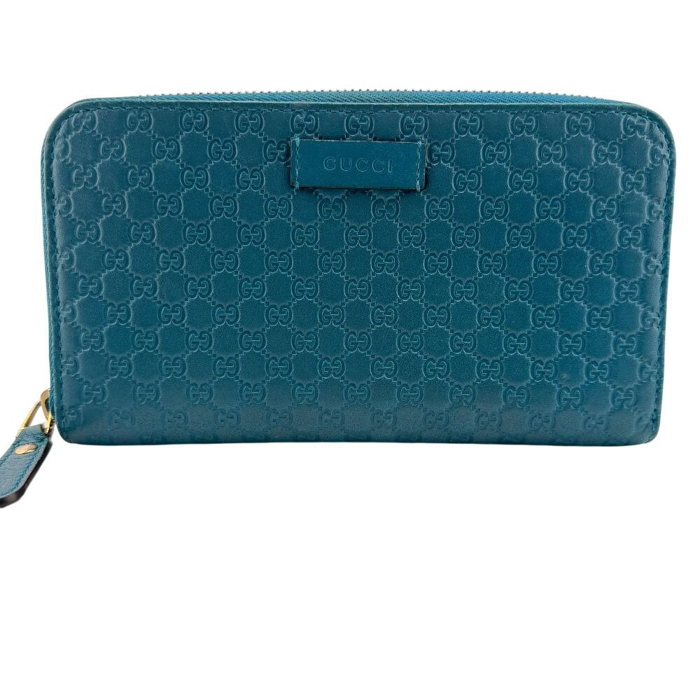 GUCCI 449391 Zip Around GG Micro Guccisima leather Purse blue leather Women Used