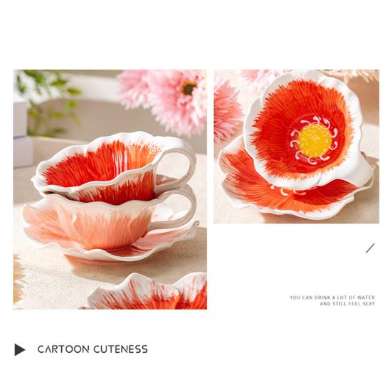 Coffee Cup And Saucer Set Mug for Coffee Hand-Painted Floral Ceramic Milk Tea Breakfast Anniversary Gift