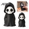 Black Robed Skeleton Statue 3D Printed Grim Reaper Figurine, Gothic Robe Statue, Halloween Decor Mini Model Toy for Desktop Decoration