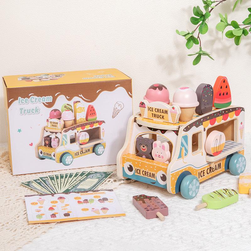 

Wooden Ice Cream Truck Pretend Play Set, Educational Kitchen Dessert Toy for Kids,Montessori Early Learning Gift for Boys &Girl розовый