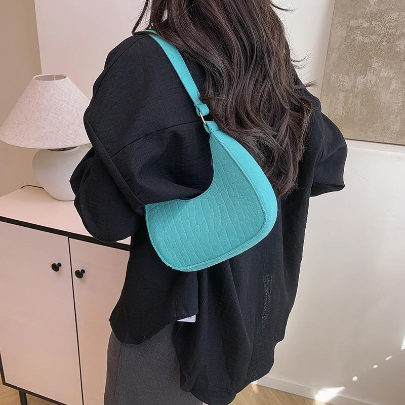 1Pcs Casual Solid Color Handbag For Daily Travel Women'S Stone Pattern Underarm Shoulder Tote Bag With Felt Material