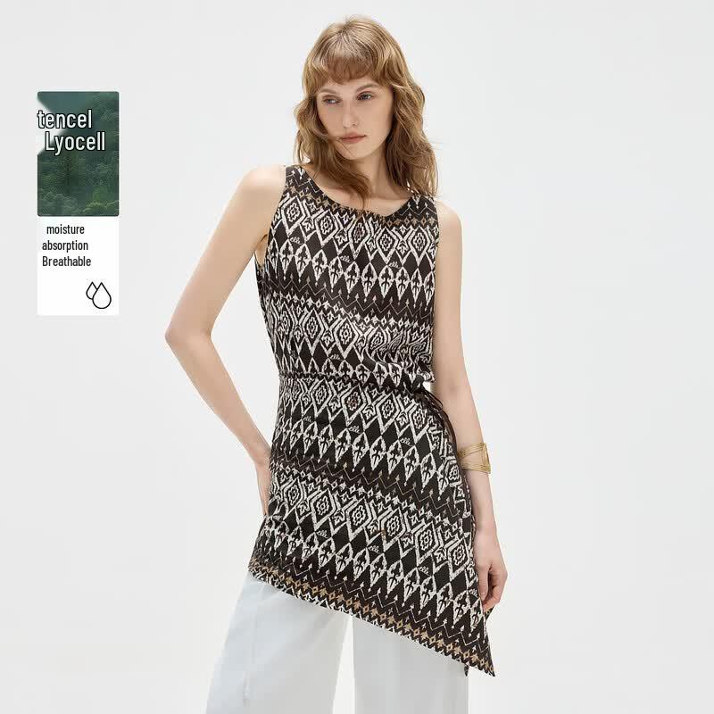 ELLE Retro Striped Tencel Blend Sleeveless Blouse S