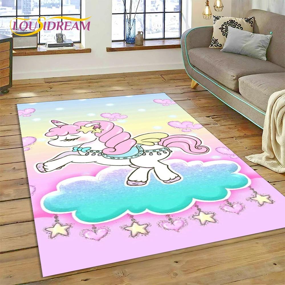 3D Cartoon Cute Unicorn Animal Carpet Rug for Home Living Room Bedroom Sofa Doormat Decor,Child Play Area Rug Non-slip Floor Mat