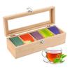 Bamboo Multi-Compartment Tea and Coffee Storage Box with Transparent Glass Lid - Desktop Organizer and Gift Box