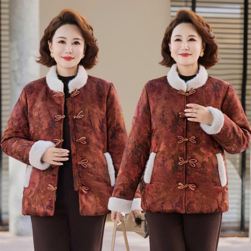 Mom Winter Clothes Velvet Warm Padded Jacket Noble Middle-aged Women's Clothing Grandma Thickened Padded Jacket New