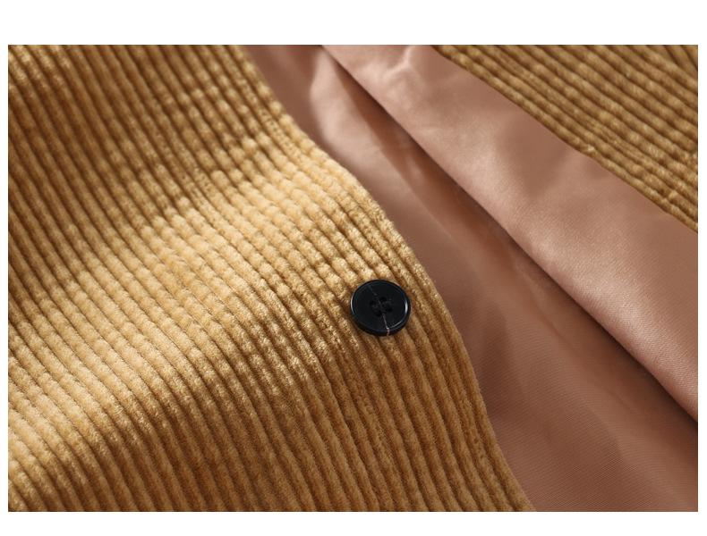 Men's Spring Cotton Corduroy Jacket with Double Pockets, Stripes & Velvet, Loose Fit, Drop Shoulder, Long Sleeve, Japanese Style.