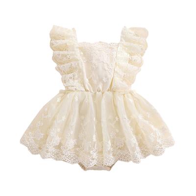 Baby Girls Lace Romper Dress, Sleeveless Patchwork Bodysuit Summer Clothes for Casual Daily