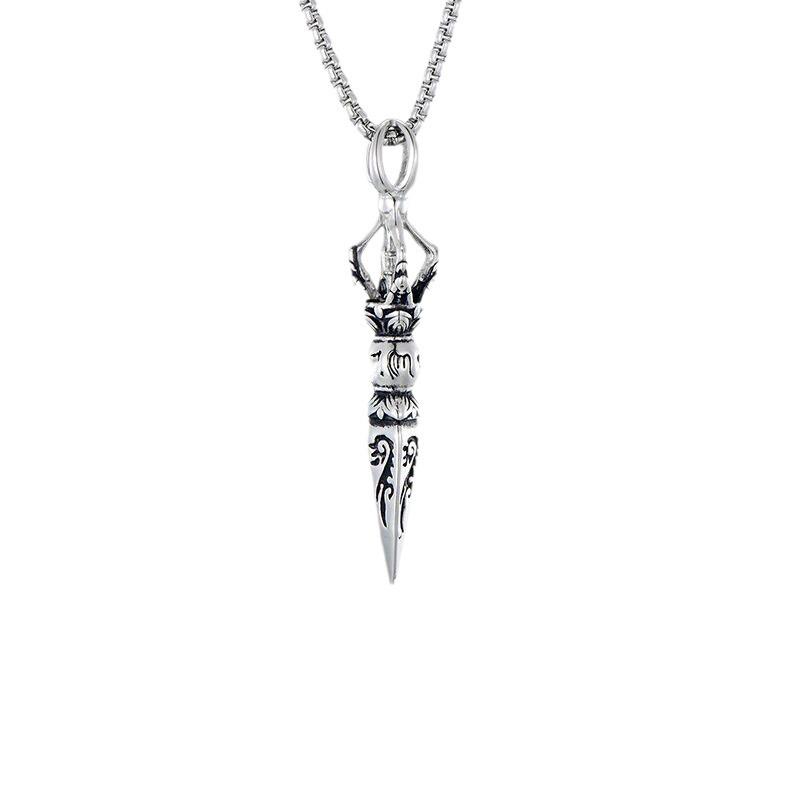 Men's Trendy Retro Six-Syllable Mantra Vajra Necklace - Alloy Hip Hop Pendant Sweater Chain