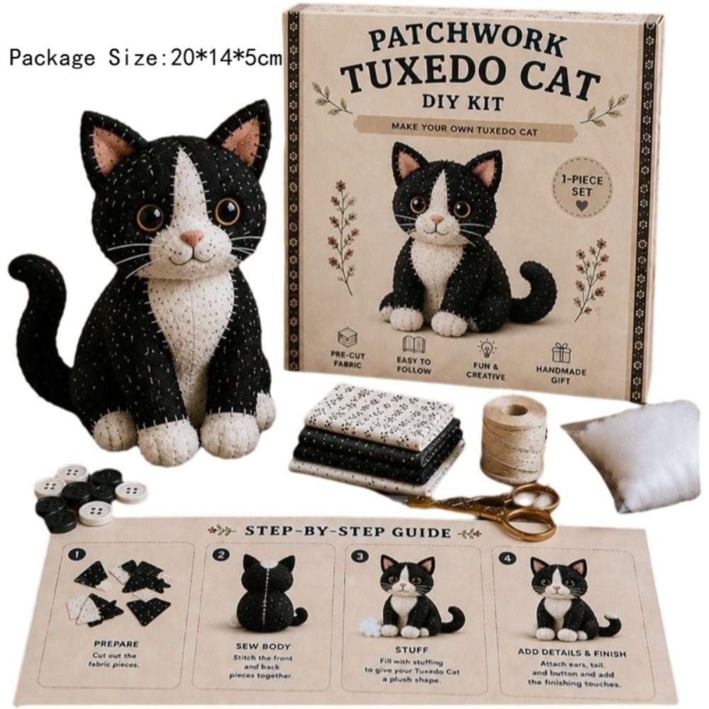 Step by Step Guide Cat Sewing Kit Pre Cut Fabric Patchwork Craft Kit Patchwork Cat Kit  Home Decor