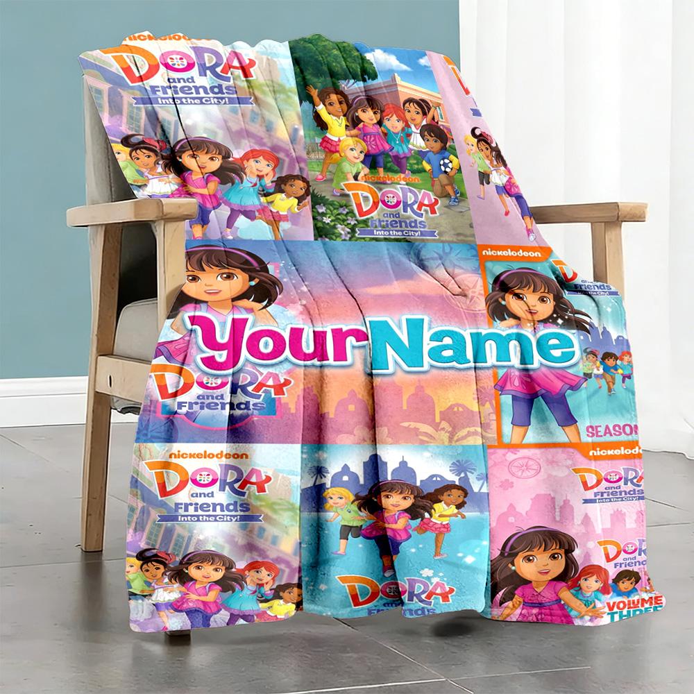 Dora Explorer Customize Your Name Blanket Multi-purpose Customizable Blanket Warmthful Decor for Chair Office Office Chair Bedding All-Season Use