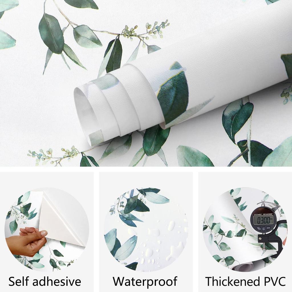 Vinyl Grünes Blatt Abziehen und Aufkleben Tapete Selbstklebende Kontaktfolie Abnehmbare Wasserdichte Tapete Für Möbelrenovierung