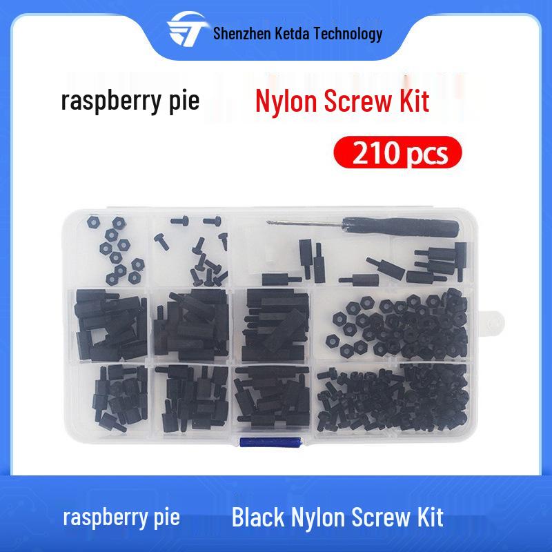 

Raspberry Pi Black Nylon Screw Kit - 210 pcs, M3/M2.5 Standoffs