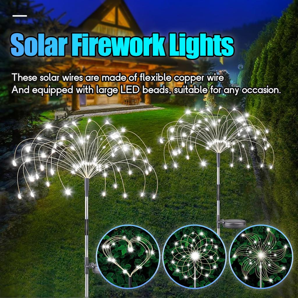 3/4/5PCS LED Solar Firework Light ,Outdoor Waterproof Garden Lights 8 Modes Fairy Lights For Party Pathway Yard DIY Decor