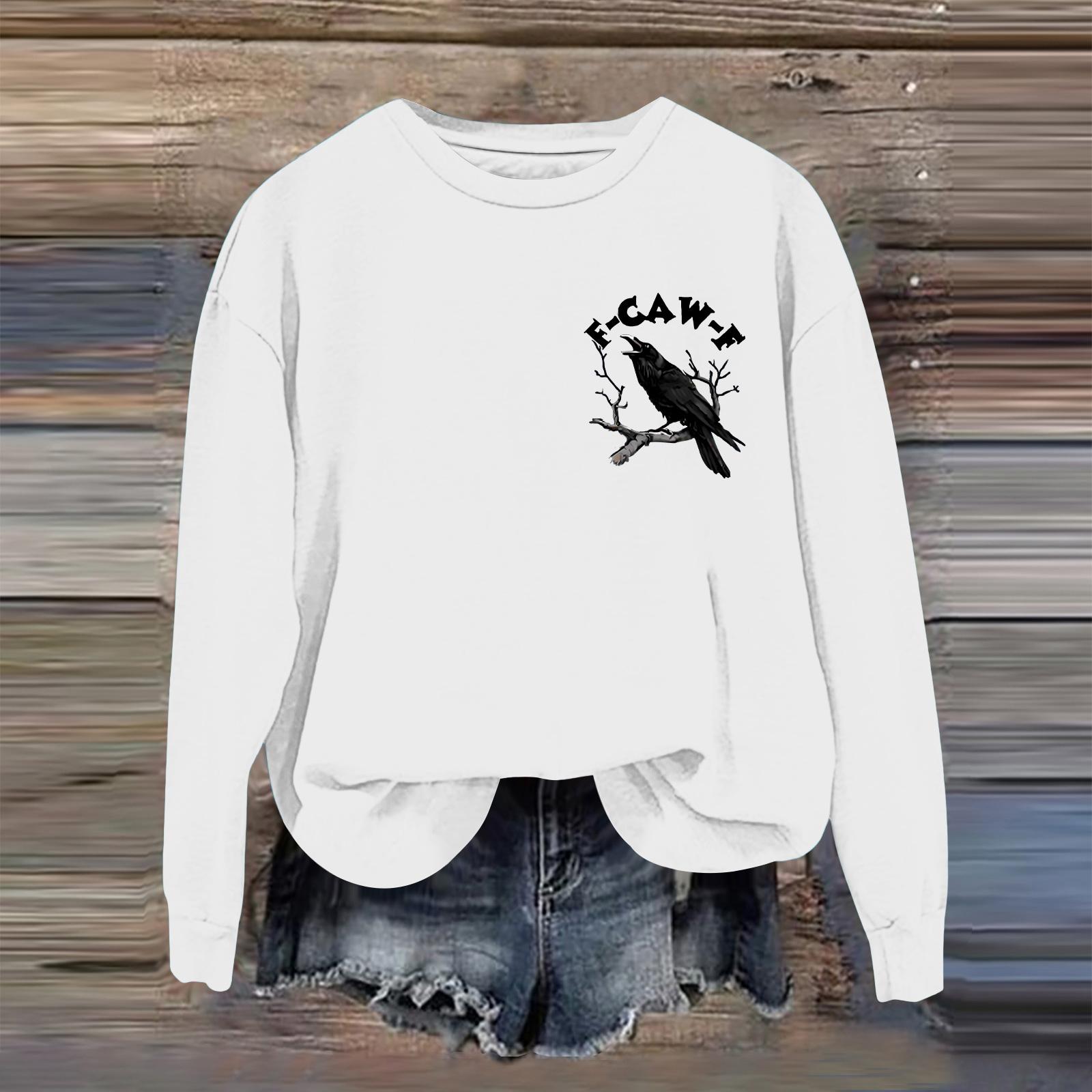 

Women s Fashion Casual Long Sleeve Loose Printed Sweatshirt S белый