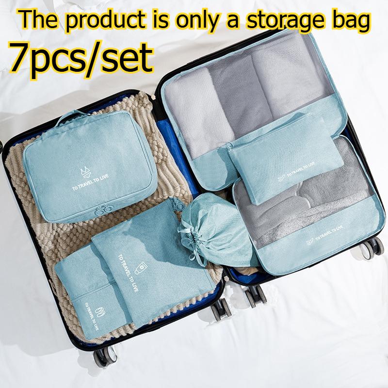 7pcs/set Travel Storage Bag Luggage Clothing Underwear Shoe Organizer Pouch Large Capacity Garment Travel Organizer Bag синий