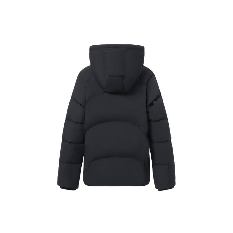 Li Ning Fitness Series Logo Print Warm Hooded Down Jacket Women Outerwear Black AYMR156-4