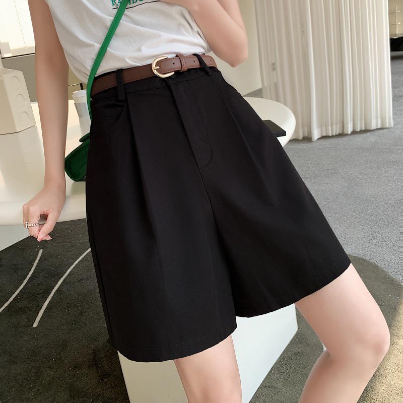 Women's High-Waisted Casual Wide-Leg Summer Shorts - Korean Style, Petite Fit, Trendy Hot Pants