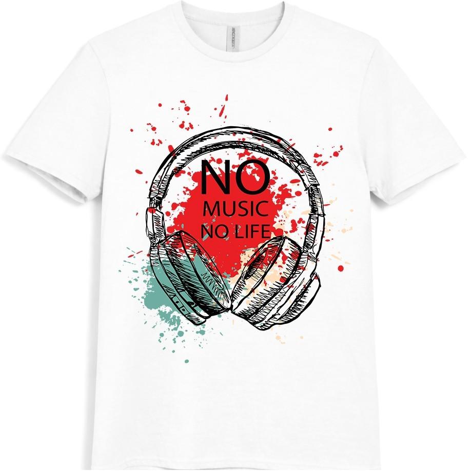 Headphones Graphic T Shirt No Music No Life DJ Music Lover Streetwear Design Tee