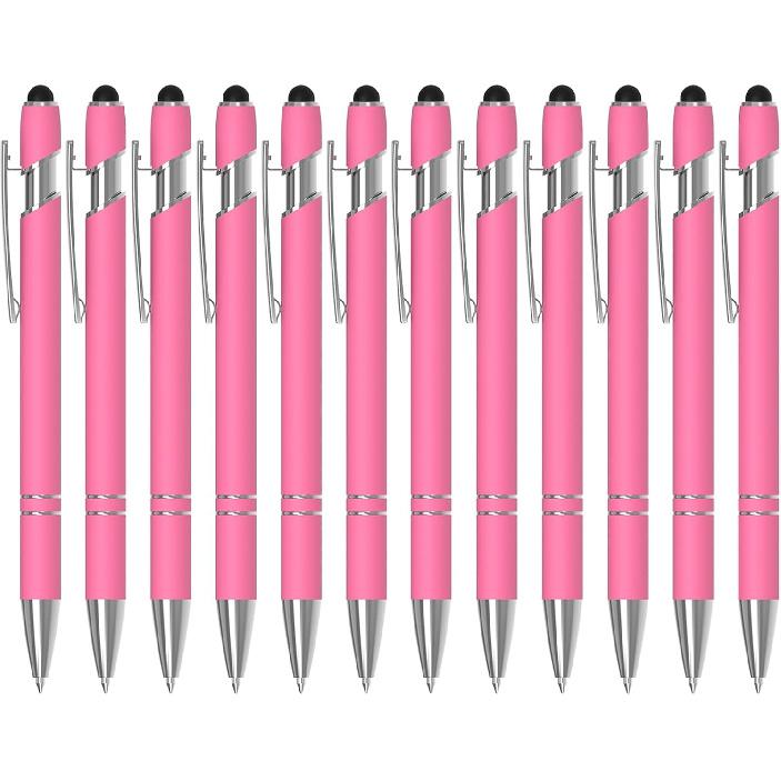 12 Pack Black Stylus Pens, 2-in-1 Ballpoint Pen with Metal Stylus Tip for Touch Screens, 1.0 mm Black Ink Smooth Writing Pens for Office, School,