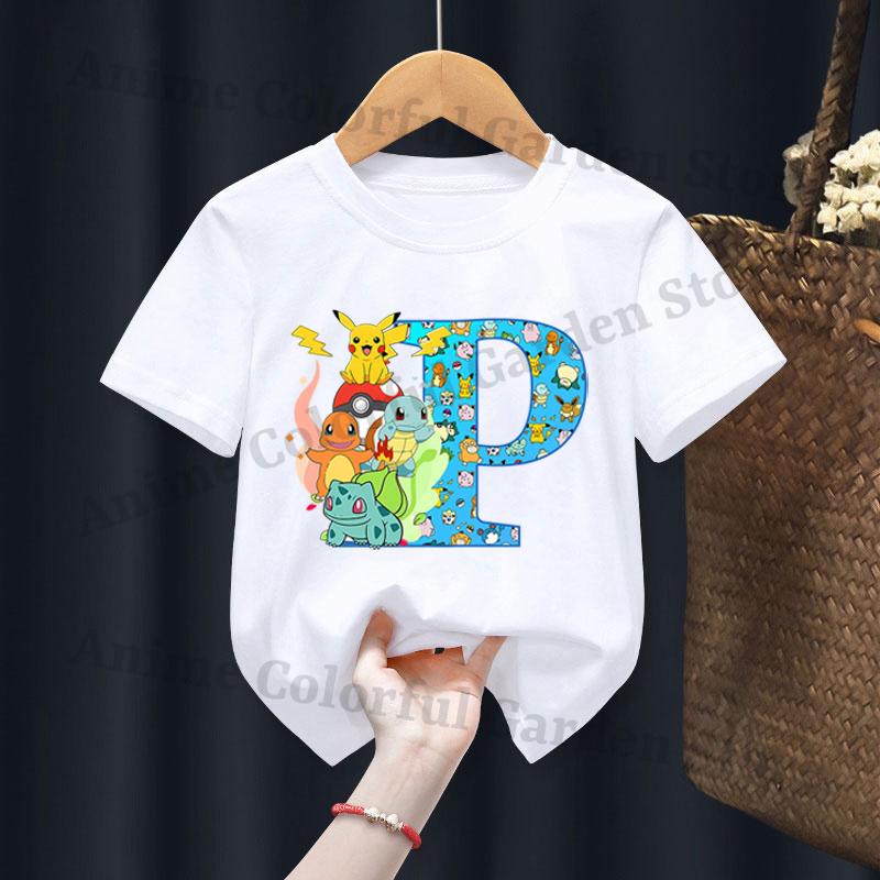 Anime Pokemons Tshirts for Children Pikachu Cartoon Letter Printed Shortsleeved Top Boys Girls Summer Fashion Sports Tshirt